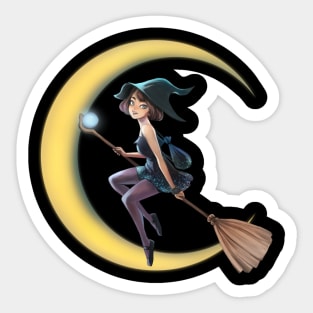 Cute Flying Witch Girl Sticker